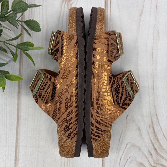 Birkenstock Arizona Double Strap Leather Sandals Metallic Copper Suede Sz EU 39 - Picture 9 of 14